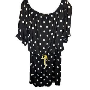 Tiana B. Off The Shoulder dress Black‎ Polka Dot Cinched Waist Size 12